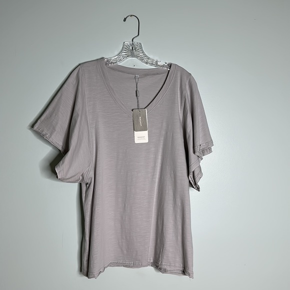 NWT Niashot women’s loose v neck t shirt with wide batwing sleeves in light gray - Picture 6 of 12